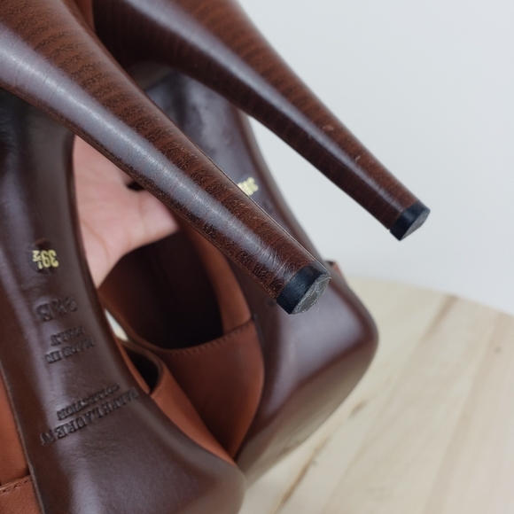 Ralph Lauren High Heel Peep Toe Bootie Size 9.5 Purple Label Brown Leather - Picture 12 of 16